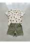 Boy's Teddy Bear Patterned Summer Set - Short Sleeve T-Shirt and Shorts Cotton Casual Set - 2