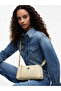 Women's Thick Strap Th Metal Logo Leather Zipper Closure Beige Shoulder Bag - 2
