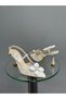 470 Women's Lace and Pearl Leaf Buckle Detailed Open Back Goblet Heel Evening Dress Shoes - 5