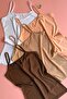 Bella Touch |   4-Pack V-Neck Modal Fabric Blouse-Undershirt in Powder, White, Light Brown, and Bitter Brown Colors for Women with Thin Straps - 2