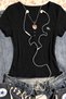 Button Black Snap Fastener Round Neck Ribbed Embroidered Lycra Body-Fitting Premium Short Sleeve Blouse - 3