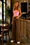 Bol Paça Jeans, High Waist Flexible Soft Fabric Palazzo Jeans - Brown - 3