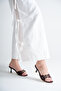 9cm Women's Heel Coffee Satin Buckle Slippers