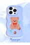 iPhone 16 Pro Compatible Case with Camera Protector Blue Silicone Couple Phone Case Bear Pattern - 2