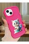 iPhone 15 Compatible Case with Camera Protector Red Silicone Couple Phone Case Cat Pattern