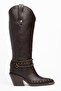 Bitter Brown Matte Leather Metal Toe Cap Below the Knee Staple Belt Detail Western Cowboy Boots - 3