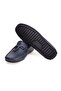 Dark Blue Color Laceless Genuine Leather Men's Shoes - 3