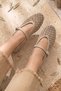 Rebecca Genuine Leather Laser Printed Detail Women's Ballet Flats Beige - 3