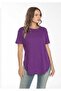 Purple Etegi Stitched Slit Oval Women's T-Shirt - 3