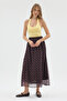 Relaxed Cut Long Skirt with Pattern, Fabric Lining and Elastic Waist Detail # 30918