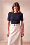 Women's Navy Blue Viscose / Polyester Blended Regular Fit Crew Neck Short Balloon Sleeve T-Shirt Hollis