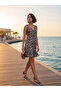 Women's Black Colorful Patterned V-Neck Sleeveless Skirt with Ruffles Comfortable Fit Viscose Elastane Fabric Dress - 5