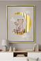 Teddy Bear Sitting on Gold Moon Kids Wall Art | Portrait Framed Canvas Print with Gold Foil Embossed | Luxury Islamic Decor for Kids Room