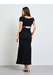 Black Short Sleeve Fit and Flare Maxi Dress - 4