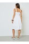 White Button Front Midi Dress with Patch Pocket - 5
