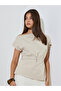 Beige Pinstripe Blouse with Belt - 4