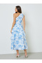 One Shoulder Neck Floral Print Layered Maxi Dress - 5