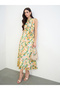 Yellow Ruffled Pleated Midi Dress with Tie Belt - 2