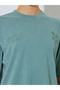 Green Tonal Slogan Embroidered 100% Cotton Washed T-Shirt - 5
