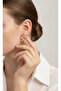 Pink Enamel Detailed Half Flower Design Yellow Tone Bijouterie Earrings for Women - 3