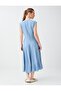 Dusty Blue Linen Blend Sleeveless Midi Dress with Pocket Detail - 5