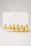 Gold Beveled Hoop Earring Set Shiny Design Women's Earrings - 4