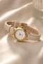 Leny Women's Wristwatch Cream Thin Cord Gold Case White Dial Minimal Analog Elegant Casual Women's Watch - 3