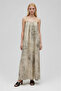 Beige Patterned Halter Neck Long Dress