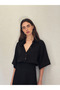 Linen Look Retro Model Loose Short Sleeve Shirt Women's Dark Black - 6