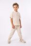 Cotton Muslin Fabric Summer Long Pants Short Sleeve Comfortable Set M00842 Beige