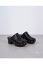 Women's Black Genuine Leather Trocked Sabo Slippers with Wooden Soles and Staples - 3
