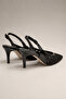 Women's Black Lace Open-Back Stiletto 8 cm Heel Comfortable Full Mold. - 3
