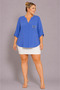 Large Size V-Neck Buttoned Stone Embroidered Capri Sleeve Pocket Thin Women's Shirt