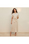 Midi Linen Blend Shirt Dress with Tie-Up Belt