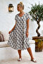 White-Black V-Neck Short Sleeve Patterned Casual Viscose Woven Dress 113 64 - 5