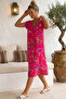 Pink V-Neck Short Sleeve Patterned Casual Viscose Woven Dress 113 64 - 4