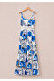 Women's Floral Patterned Single Jersey Fabric Strap Long Dress - 2