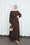 Hidden Button Belted Terikoton Dress Hnt0316 Bitter Brown - 5