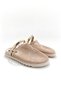 Esencia Beige Gold Buckle Detail Mesh Women's Slippers - 7