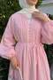 Voile Button Detail Pleated Dress 5007 - PINK - 3