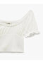 Lace Detailed U-Neck Short Balloon Sleeve Crop Blouse - 6