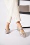 Uresan Lace Detailed Belted Women's Ballerina Flats Silver - 3