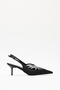 Heels 2631 - Pointed Toe Stone Embellished Black Satin Women's Heels - 5