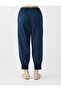 Navy Blue Elastic Waist Cotton Blend Poplin Trousers - 4