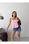 Women's Pink Square Neck Button Detailed Corset Stitched Blouse Get26369 - 2