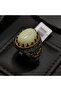 925 Sterling Silver Energy Stone Ring 12.5g Oval Green Stone with Gold-Tone & Green Accents - 6