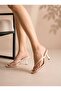 Women's Beige Flip-Flop Heeled Slippers 7 cm Square Toe Bella