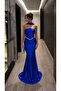 Cobalt Blue Beaded and Pearl Embellished Double Breasted Collar Evening Dress 583400