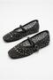 027-147 Tulle Stone Embroidered Comfortable Flexible Buckle Strap Closed Toe Women's Ballerinas