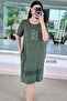 Mesh Detail Washed Cotton Fabric Dress 6Y336